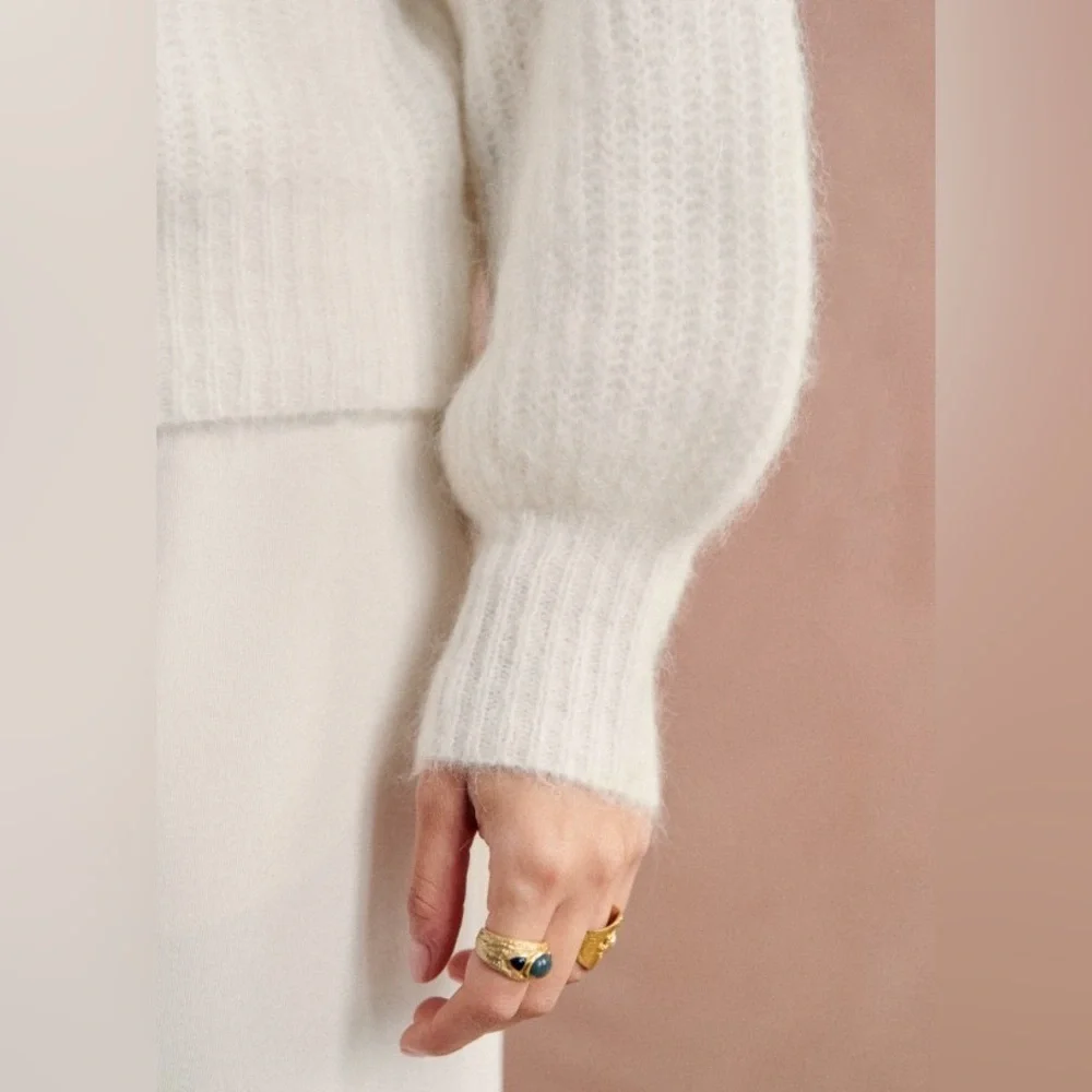 Sezane Micky Jumper Button Cream Sweater Large - Picture 3 of 9